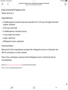 the recipe for easy caramel frappuccino ice cream is shown on an iphone