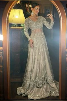 #weddingdress#pakistaniweddingdress#desiwedding#semiformal#easternwear#white#silverdress#trendingweddingdress#trendingdresses#trending Sage Green Nikkah Dress, Sage Green Pakistani Bridal, Sage Green Pakistani Dress, Nikkah Dress Ideas, Walima Outfit, Dress Design Pakistani, Farewell Gift For Coworker, Elegant Fashion Outfits