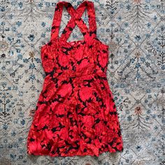 Cross Straps In The Back, Zipper Down The Back, 100% Polyester, Perfect Condition Never Worn. Nwt From Urban Outfitters Red Floral Print Mini Dress For Night Out, Urban Outfitters Red Sleeveless Mini Dress, Sleeveless Red Mini Dress By Urban Outfitters, Urban Outfitters Floral Mini Dress For Date Night, Urban Outfitters Floral Print Party Dresses, Red Spring Dress From Urban Outfitters, Urban Outfitters Red V-neck Dress, Urban Outfitters Chic Floral Print Dress, Urban Outfitters Chic Floral Dresses