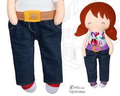 the doll is wearing jeans and a white t - shirt