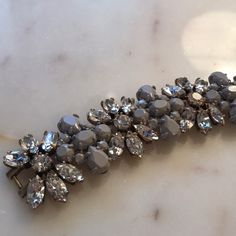 Nwt J. Crew Gold Tone Rhinestone Gray Bracelet Elegant Gray Bracelet Jewelry, Elegant Gray Bracelet, Flower Cuff Bracelet, Gold Pearl Bracelet, Gray Bracelet, Sparkle Bracelet, Open Cuff Bracelet, Floral Bracelet, Enamel Bangle