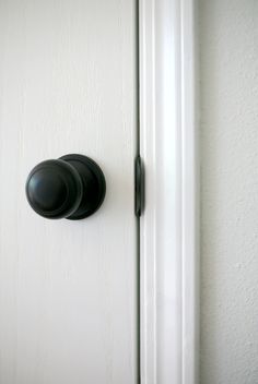 a black door handle on a white door