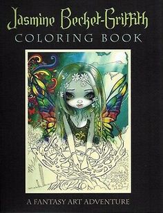 an adult coloring book featuring a fairy girl with green hair and butterfly wings