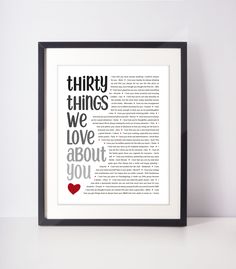 a framed book page with the words sixty things we love about you