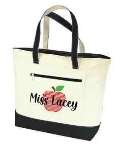 "Personalized Teacher Tote Bag - Cute Chevron Apple This heavy canvas tote bag has a handy zippered side pocket to keep your accessories, keys or phone safe. The large main zippered compartment keeps your items safe and secluded and the front pocket is ideal for your wallet or credit card. Product Description: Heavy canvas zippered shopping tote self fabric handle Zippered front pocket Gusset. Size: 18\"W x 14\"H x 4-1/2\"D 20\" Handles Copyright © clairdelune 2020" Back To School Canvas Bags With Zipper, School Tote Canvas Bag With Zipper Closure, Canvas Tote Bag With Zipper For School, Canvas Bag With Zipper Pocket For Back To School, Back To School Canvas Bag With Zipper Pocket, Back To School White Bag With Zipper Pouch, Canvas Bag With Zipper Closure As Gift, Canvas Bag With Zipper Closure, Rectangular Zipper Pouch Bag For Back To School