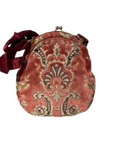 "in excellent condition made in Italy velvet brocade  Measures  9\" wide  10\" tall  1-2\" deep  straps are 9\" made of satin ribbon" Vintage Evening Crossbody Satchel, Vintage Tapestry Pouch Bag, Antique Tapestry Evening Bag, Vintage Evening Bag In Tapestry Material, Vintage Tapestry Shoulder Bag For Evening, Vintage Tapestry Bag For Evening, Vintage Tapestry Shoulder Bag With Removable Pouch, Vintage Pouch Satchel For Evening, Formal Tapestry Bags