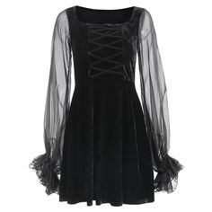 Puff Sleeve Criss-cross Velvet Dress - Black - 4Y10537112 - Women's Clothing, Dresses, Casual Dresses  #CasualDresses #Women's #Clothing # #Dresses # #Casual #Dresses Cheap Dresses Long Sleeve, Velvet Skater Dress, 21st Birthday Outfits, Capelet Dress, Full Dress, Black Velvet Dress, Bodycon Dress Parties, Mini Dress Casual, Mini Velvet Dress