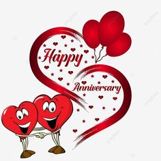 happy anniversary card with two hearts holding hands and balloons in the shape of a heart