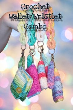 crochet wallet / wristlet combo is hanging from a string