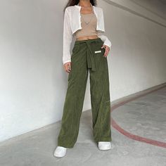 Vintage Corduroy Pants Aesthetic Women Low Waist Belted Straight Legs Trousers with Pockets Harajuku Sweatpants Y2k Style Green Pants For Fall, Y2k Green Pants For Fall, Green Y2k Pants For Fall, Casual Green Corduroy Pants, Trendy Cotton Wide Leg Pants For Winter, Casual High-waisted Corduroy Pants, Trendy Baggy Corduroy Bottoms, Trendy Corduroy Pants For Spring, Trendy Spring Corduroy Pants