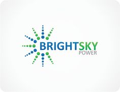 the bright sky power logo is displayed on a white background with green and blue dots