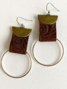 Reddish Brown Tone Leather single hoop earring, Chic Boho earrings, Brown Hoop Earrings Gift, Brown Single Hoop Earring As Gift, Brown Hoop Single Earring, Brown Single Hoop Earring, Brown Small Hoop Earrings With Ear Wire, Brown Metal Hoop Earrings, Brown Small Hoop Earrings As Gift, Nickel-free Brown Hoop Earrings As Gift, Adjustable Small Hoop Clip-on Earrings