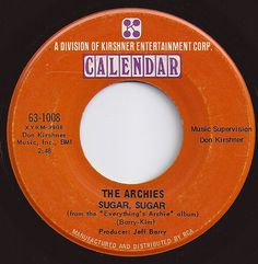 an orange label with the words, the archies sugar sugar and robiny kraut