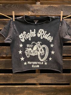 Night Rider 1977 Motorcycle club black acid wash regular Cropped T-shirt 4.0 oz., 50/50 combed ringspun cotton/polyester Solids: White are Vintage Jersey So soft Acid Wash Set-in ribbed neckband Double-needle stitching at sleeve & bottom hem Tearaway label Welder Cap, Wallet Tool, Night Rider, Motorcycle Club, Motorcycle Clubs, Rain Gear, Vintage Jerseys, Cropped T Shirt, Cropped Tee