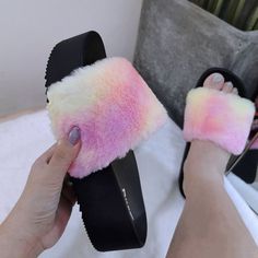 The furry platform slippers for women and girls are very eye-catching for wear at home. Shop at www.slippersin.com Slide Shoes, Platform Wedge Heels, Slippers For Women, Fuzzy Slippers, Platform Slides, Platform Slippers, Womens Slides, Slides Shoes, Platform Wedge