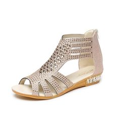 Brand Name: WIGQCYUpper Material: Sequined ClothOrigin: CN(Origin)Heel Height: Low (1cm-3cm)With Platforms: NoOccasion: CasualSandal Type: GladiatorHeel Type: WedgesLining Material: PUSide Vamp Type: OpenOutsole Material: RubberClosure Type: ZIPFit: Fits true to size, take your normal sizeBack Counter Type: Cover HeelFashion Element: BlingStyle: ROMEModel Number: K268142Pattern Type: SolidInsole Material: PU Women Shoes Sandals, Luxury Shoes Women, Rhinestone Sandals, Low Heel Shoes, Patent Leather Shoes, Rubber Heels, Designer Heels, Heel Shoes, Fashion Flats