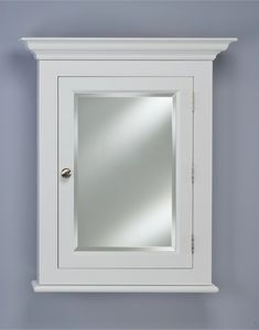 a white medicine cabinet with a mirror on the top and bottom shelf above it, against a blue wall