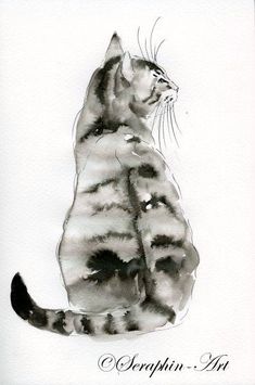 a black and white drawing of a cat