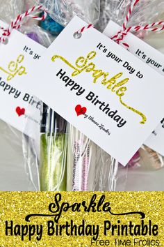 sparkle happy birthday printables for kids and adults to use on their party favors