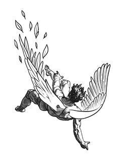 a drawing of a bird flying through the air with its wings spread out and it's head on top of another bird