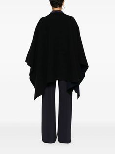 JIL SANDER Felted Wool Blend Cape - Black | Editorialist Formal Black Cape With Cape Sleeves, Black Wool Cape Poncho, Black Long Sleeve Evening Cape, Black Wool Poncho For Fall, Wool Black Poncho For Fall, Fitted Black Cape For Work, Chic Black Cape With Cape Sleeves, Black Evening Cape, Elegant Evening Poncho For Fall