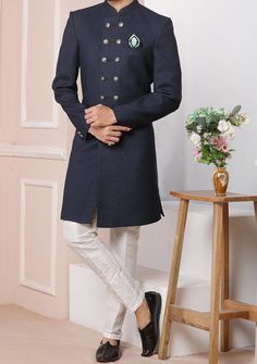 Men's Indo Western Party Wear Sherwani Suit - db20471 Formal Straight Kurta Salwar Kameez With Cutdana, Semi-formal Traditional Nehru Jacket With Chikankari Embroidery, Traditional Nehru Jacket With Chikankari Embroidery For Semi-formal, Traditional Semi-formal Nehru Jacket With Chikankari Embroidery, Semi-formal Straight Kurta With Resham Embroidery, Semi-formal Long Sleeve Sets For Diwali, Formal Straight Kurta For Diwali, Formal Churidar With Straight Kurta For Eid, Formal Straight Kurta Churidar For Eid