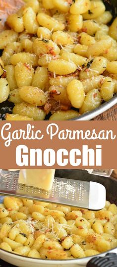 garlic parmesan gnocchini in a pan with cheese on top