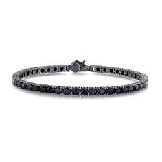 A handsome addition to any jewelry collection, this black rhodium-plated sterling silver bracelet from the Esquire Men's Jewelry Collection boasts chic black spinel stones. Bracelet measures 8.5 inches in length. Classic Black Diamond Bracelet For Formal Occasions, Modern Black Diamond Bracelet Gift, Classic Black Diamond Bracelet, Elegant Gunmetal Bracelet For Formal Occasions, Formal Black Sterling Silver Round Bracelet, Black Tennis Bracelet With Black Diamonds For Formal Occasions, Formal Black Round Sterling Silver Bracelet, Modern Black Jewelry With Jubilee Bracelet, Formal Black Tennis Bracelet With Black Diamonds