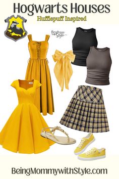 Looking for outfit inspiration based on your Hogwarts house? Check out these trendy and wearable looks that showcase your house colors and style! Hogwarts House Style | Ravenclaw House | Hufflepuff House | Gryffindor House | Slytherin House | Universal Studios Outfit Inspo | Wizarding World of Harry Potter | Hogsmeade outfits Hogwarts Houses Outfits, Universal Studios Outfits, Harry Potter Hogsmeade, House Hufflepuff, House Slytherin, House Outfit, Universal Studios Outfit, Gryffindor House, Hufflepuff House