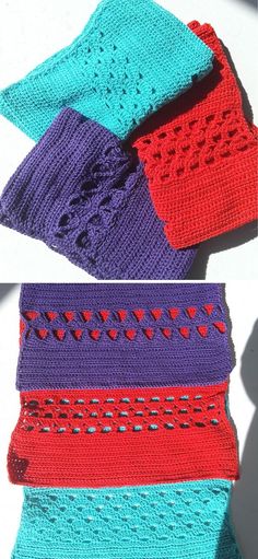 crocheted dishcloths in different colors and patterns