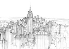 pencil drawing of new york cityscape