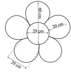 a drawing of a flower with measurements for the petals and center, as well as an area