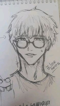 a drawing of a young man with glasses