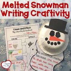 a snowman writing activity with paper plates