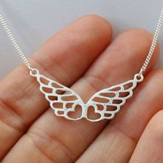 Sterling Silver Angel Wings with Two Heart Necklace Silver Bird Necklace, Angel Wings Jewelry, Butterfly Stencil, Silver Metal Clay, Wing Jewelry, Silver Angel Wings, Black Gold Jewelry, Angel Jewelry, Fine Silver Jewelry