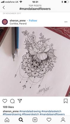 an image of flowers drawn on paper with a pen and inking pens in the background