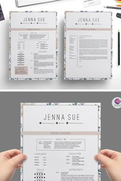 two different resume templates, one in white and the other in blue with flowers on it