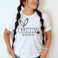 This cute bunny mama shirt is perfect for rabbit lovers! Welcome to my store! Everyone needs the perfect t-shirt to complement an everyday, laid-back look. The ideal top for so many occasions, this lightweight cotton tee will keep you comfy and looking smart. * 100% combed and ring-spun cotton (Heather colors contain polyester) * Fabric weight: 4.2 oz/yd² (142 g/m²) * Pre-shrunk fabric * Side-seamed construction * Shoulder-to-shoulder taping * Blank product sourced from Guatemala, Nicaragua, Mex Cute White T-shirt With Bunny Design, Cute Cotton Tops With Bunny Design, Cute Cotton Top With Bunny Design, Cute Bunny Design Crew Neck T-shirt, Cute Crew Neck Top With Bunny Design, Cute White Bunny Design T-shirt, Easter Bunny Print Cotton Tops, Cotton Bunny Print Top For Easter, Cotton Tops With Bunny Print For Easter