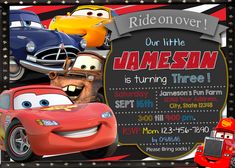 Cars 3rd Birthday, Car Birthday Invitations Free, Cars Invitation, 80th Birthday Invitations