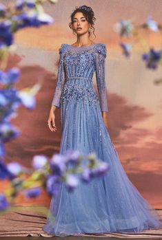 Andrea & Leo A1167 Long Sleeve A Line Formal Gown Blue Andrea And Leo, Special Ocassion Dresses, Magical Dress, Look Formal, Embellished Gown, Maxi Dress Prom, فستان سهرة, Floor Length Gown, A Line Gown