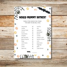 a printable halloween party game for kids with the words, would mommy rather?