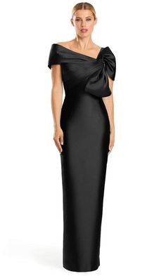 Alexander by Daymor 1885F23 - Off-Shoulder Bow Accented Evening Dress – Couture Candy Sophisticated Mother Of The Bride Dress, Black Mother Of The Bride Dress Classy, Formal Dark Green Dress, Mother Of The Groom Dresses Over 60, Two Piece Mother Of The Bride Dresses, One Shoulder Mother Of The Bride Dresses, Formal Bridal Dress, Mother Of The Bride Dresses Winter, Evening Dresses Elegant Classy Simple