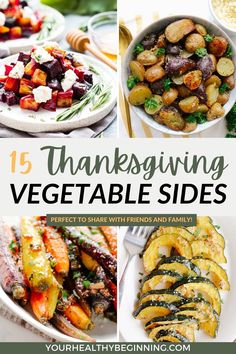 thanksgiving vegetable side dishes with text overlay