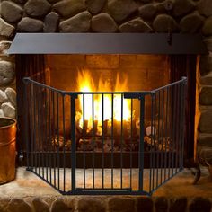 a fireplace with a fire burning in it