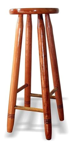 a wooden stool with two legs and a seat made out of wood, on a white background