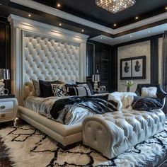 #HomeDecor #HomeDecorRefreshment #Decoration #LivingRoomDecorRefreshment #LivingRoomDecor White And Black Bedroom Ideas, Royal Luxury Bedroom Furniture, Black Headboard Bedroom Ideas, White And Black Bedroom, Lux Bedroom, Fabulous Lifestyle, Black Bedroom Ideas, Stylish Living Room Furniture, Inspiring Lifestyle