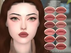 an animated image of a woman's face with different shades of lipstick