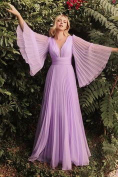 Pleated Chiffon Prom & Ball Gown Deep v-neckline Bodice with Open Back and Covered Shoulders Fairy Mother of the Bride Dress CDCD242 Unique Formal Dresses, Pleated Fashion, Cinderella Divine, Prom Ball Gown, Sleeve Gown, Unique Prom Dresses, Long Sleeve Gown, Bridesmaid Dresses Prom, Pleated Chiffon