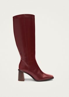 East Sleek Burgundy Leather Boots | ALOHAS Alohas Boots, Sustainable Leather, Autumn 2024, Knee High Leather Boots, Mozambique, Laos, Cambodia, Ghana, High Boots