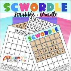 the word scrabble puzzle is shown with words in different colors and font on it